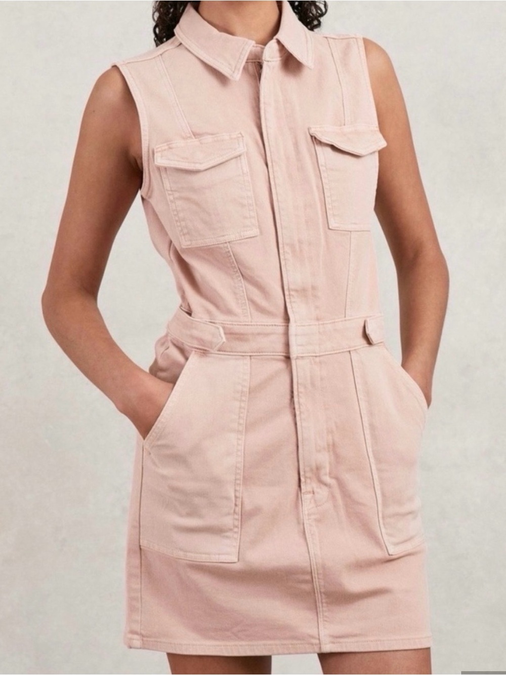 Never Worn with tags. Good American Sleeveless Utility Shirt Dress in Blush